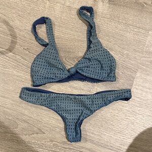 Acacia swimwear mesh Blue Textured Bikini Set